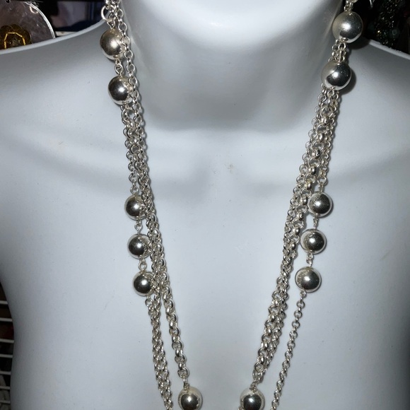 Elegant Silver long beaded multi layer Necklace new old stock - Picture 3 of 4